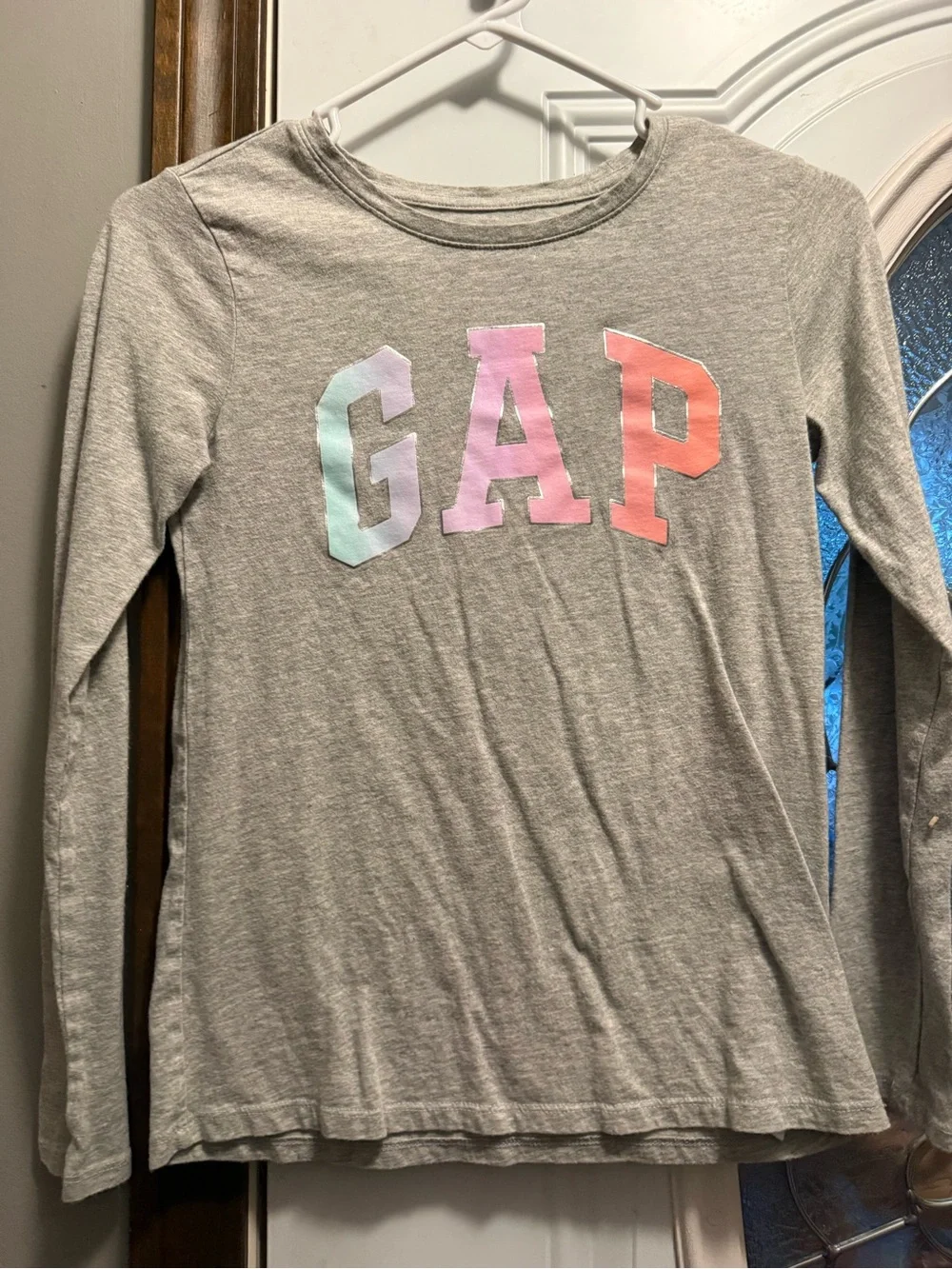 GAP Gray Long Sleeve Tee with Pastel Ombre Logo